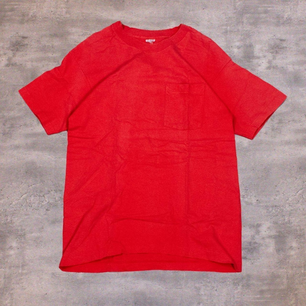 Vintage 1990's Fruit Of The Loom Pocket Blank Red Pocket Single Stitch T-Shirt - Picture 3 of 8